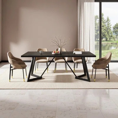 Elegant 71" Modern Dining Table for 8 | Heavy-Duty Metal Frame & Wood Grain Finish | Wayfair North America