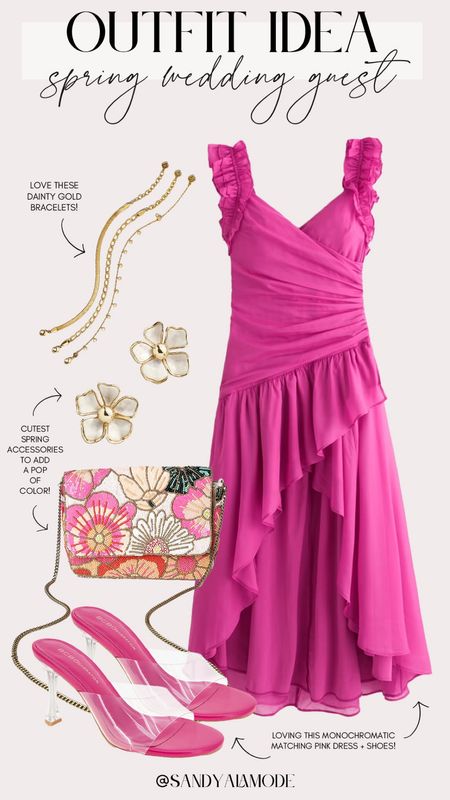 Spring wedding guest dress | what to wear to a spring wedding | Abercrombie pink event dress | floral evening clutch | monochromatic spring outfit 

#LTKwedding #LTKstyletip #LTKsalealert