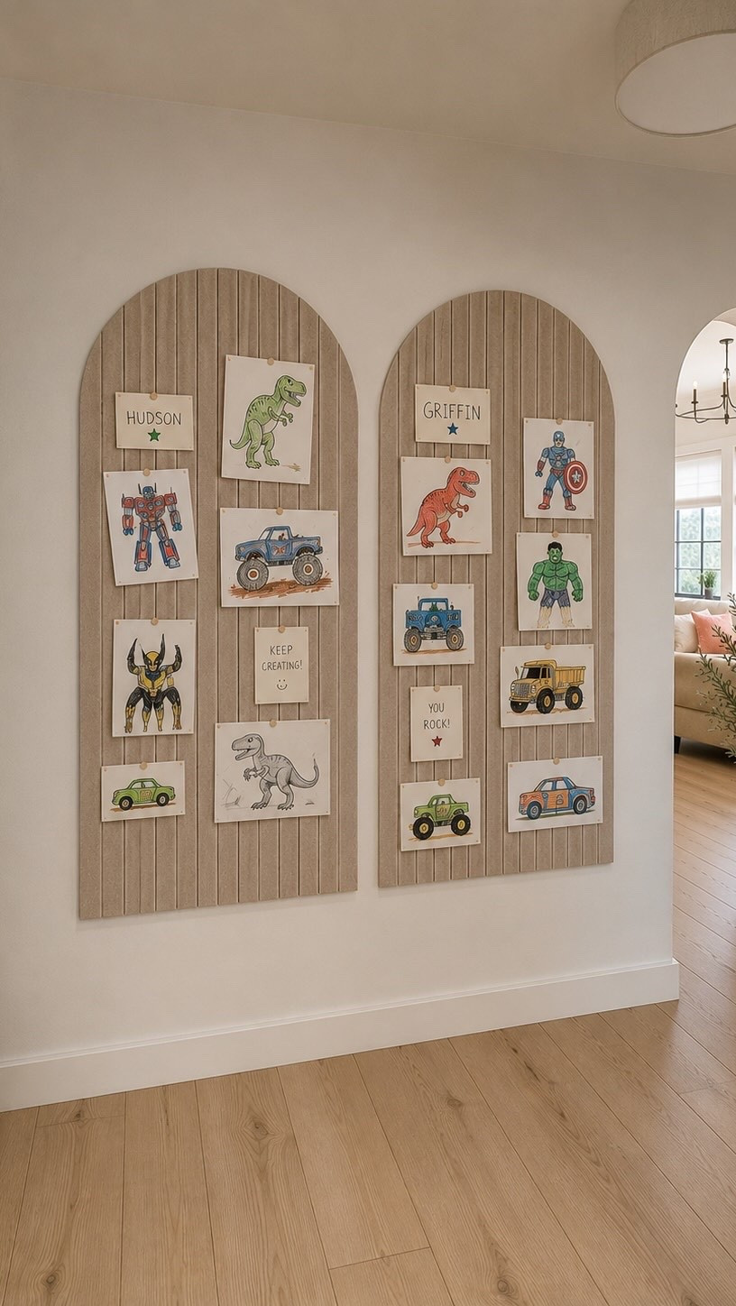 I found the cutest way to keep all the artwork 🥹

If your kids are anything like mine, they make approximately 400 new pictures a day and obviously want to display every single one 😂 We were running out of places to put it all, and this empty hallway wall was just begging for something.

I found these arched pin boards and I LOVE them. Each arch is one big piece, they literally just stick to the wall, and there’s no drilling or damage 🙌🏻 It took me no time to hang them and now they have their own little gallery where they can add and switch out their artwork whenever they want.

Honestly one of those little things that made such a difference — and they’re so proud of it 🥹

Comment SHOP and I’ll send you the link! 🤎

#kidsartwork #kidsartdisplay #kidsartworkdisplay #kidsartideas #kidsroomideas playroomideas hallwayideas momfinds homedecorideas