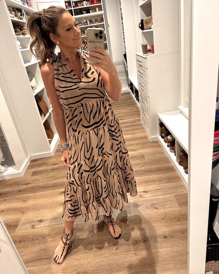 In a small animal print maxi, gladiator sandals and accessories for spring/summer from amazon - fits TTS.

#LTKstyletip #LTKunder50 #LTKSeasonal