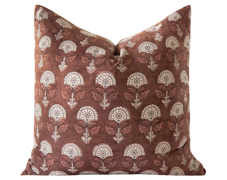 Rust Floral Pillow Cover, Hmong Pillow Cover, Pillow Covers 18x18, Block Print Throw Pillow, Terr... | Etsy (US)