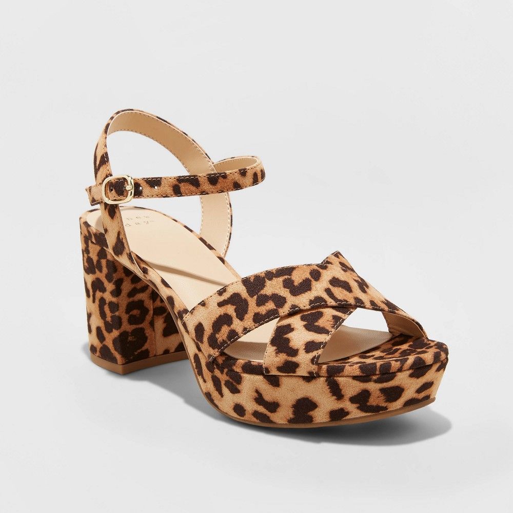 Women's Gabriella Microsuede Leopard Print Mid Heel Platform Pumps - A New Day Brown 5.5 | Target