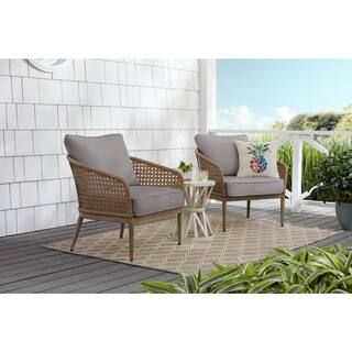 Hampton Bay Coral Vista Brown Wicker Outdoor Patio Lounge Chair with CushionGuard Stone Gray Cush... | The Home Depot