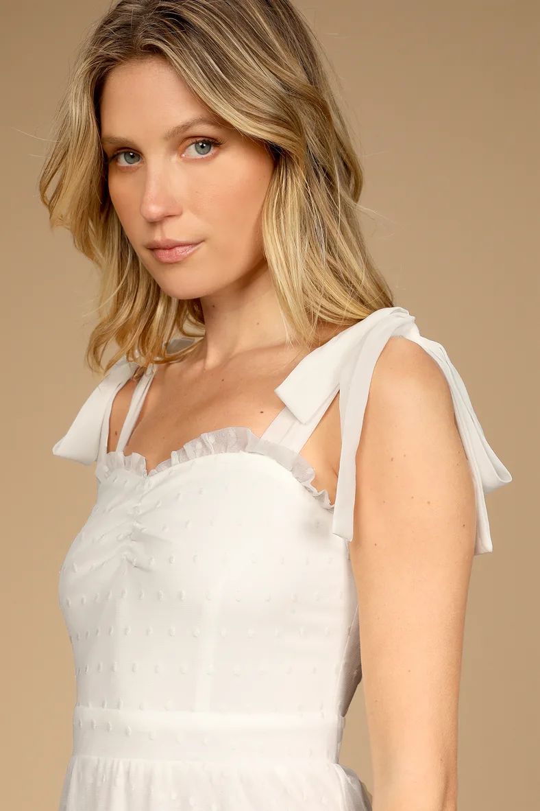 Just Your Darling White Tie-Strap Swiss Dot Midi Dress | Lulus (US)