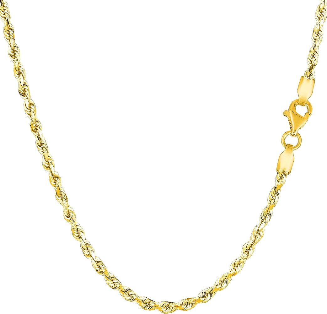 Jewelry Affairs 10k Yellow Solid Gold Diamond Cut Rope Chain Necklace, 2.5mm | Amazon (US)