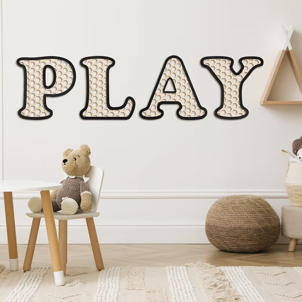RattanView Wooden Play Rattan Letters Set Playroom Decor Boho Wall Signs Play Wooden Rattan Lette... | Amazon (US)