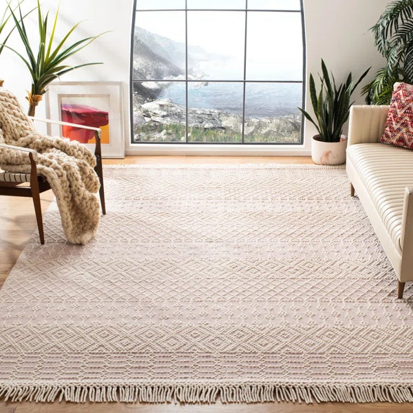 Capps Handmade Flatweave Wool Area Rug in Ivory/Pink | Wayfair North America