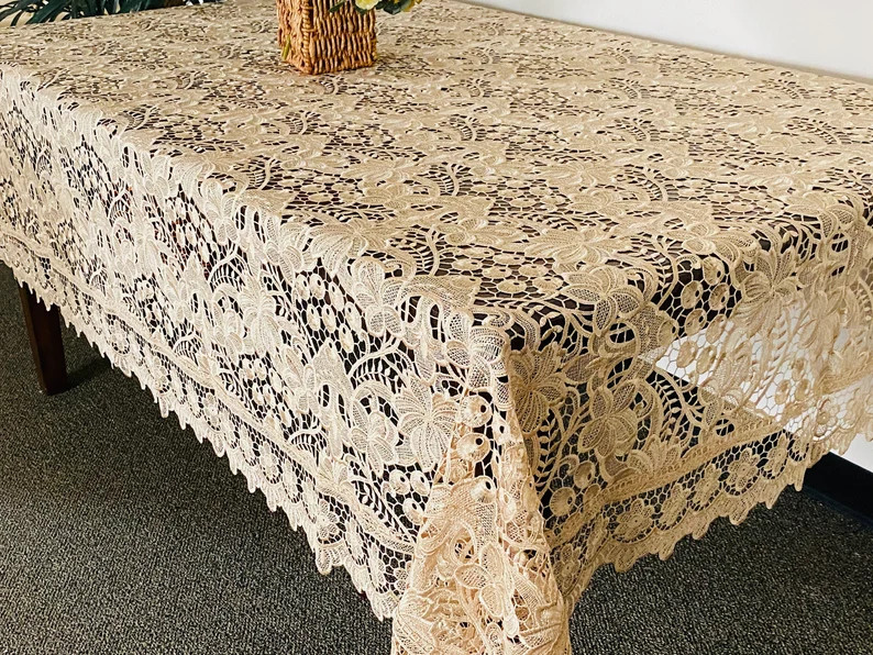 AMT Elegant Brand New European Royalty Style Tablecloths With Vintage Venice Lace  and Luxurious ... | Etsy (US)