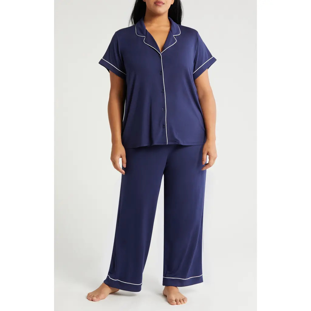 Nordstrom Moonlight Eco Crop Pajamas in Navy Peacoat at Nordstrom, Size 3X | Nordstrom