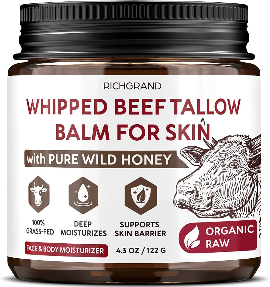 Beef Tallow for Skin - Whipped Tallow and Honey Balm - Grass Fed Beef Tallow for Face, Daily Mois... | Amazon (US)