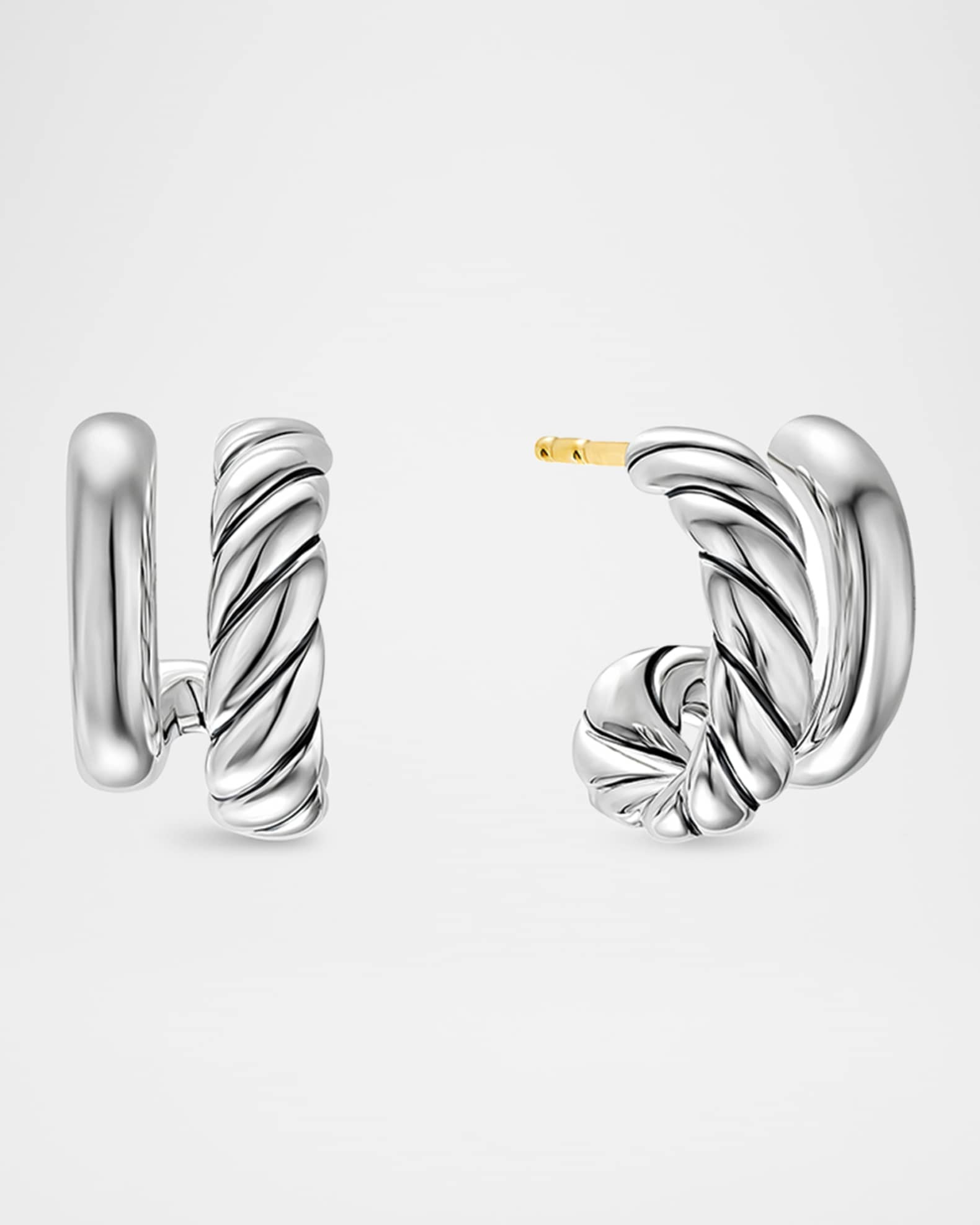 DY Mercer Double Hoop Huggie Earrings in Silver | Neiman Marcus