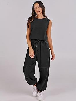 ANRABESS Jumpsuits for Women Casual 2024 Summer One Piece Romper Onesie Outfit Sleeveless Lounge ... | Amazon (US)