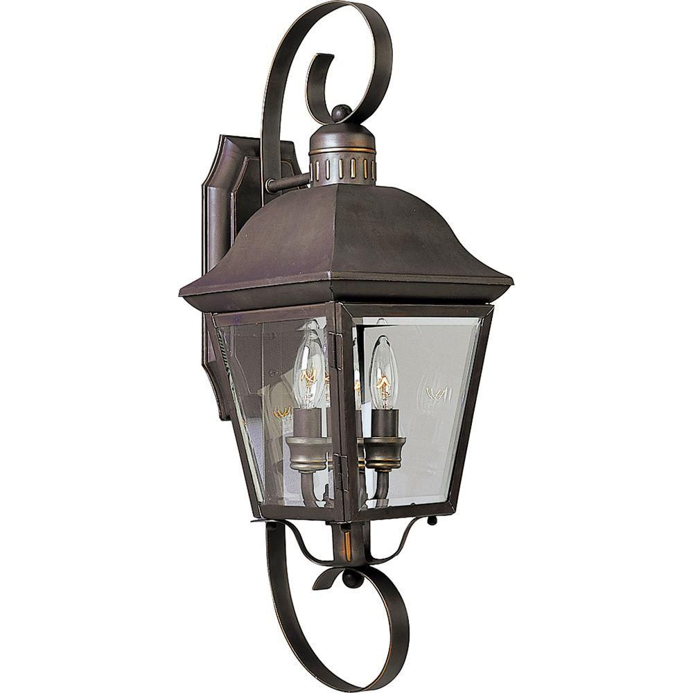 Progress Lighting Andover Collection 2-Light 21.25 in. Outdoor Antique Bronze Wall Lantern Sconce... | The Home Depot