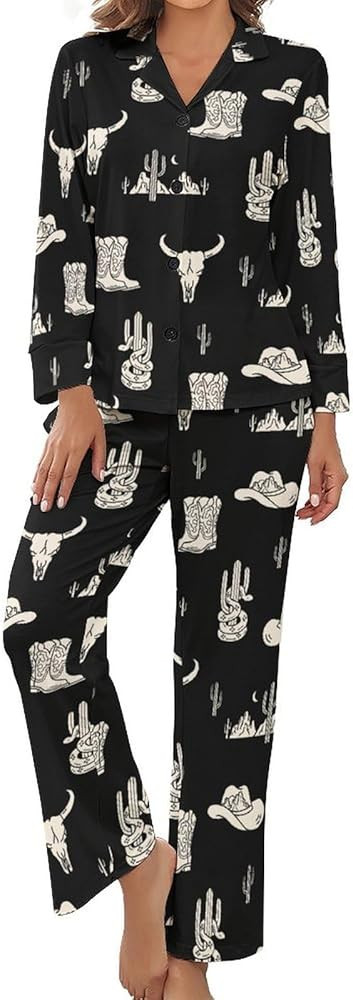 Flat Stylish Mahjong Women's Long-Sleeve Shirt And Full-Length Bottom Pajama Set | Amazon (US)