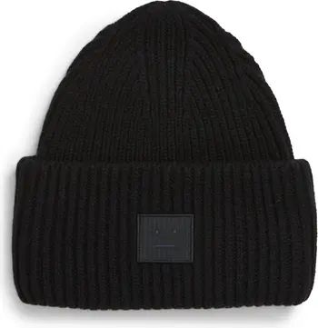 Pansy Face Patch Rib Wool Beanie | Nordstrom