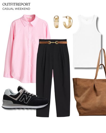 Pink shirt white top black trousers new balance tote handbag 

#LTKshoecrush #LTKstyletip #LTKworkwear