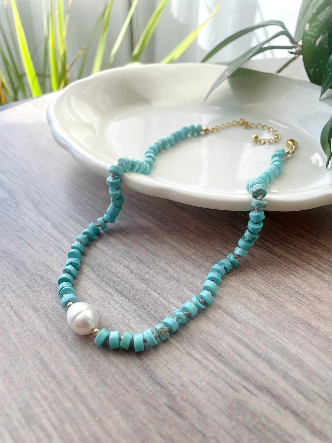 Beaded Necklace, Turquoise Necklace , Baroque Pearl, Blue Necklace, Turquoise and Pearl, Birthday... | Etsy (US)