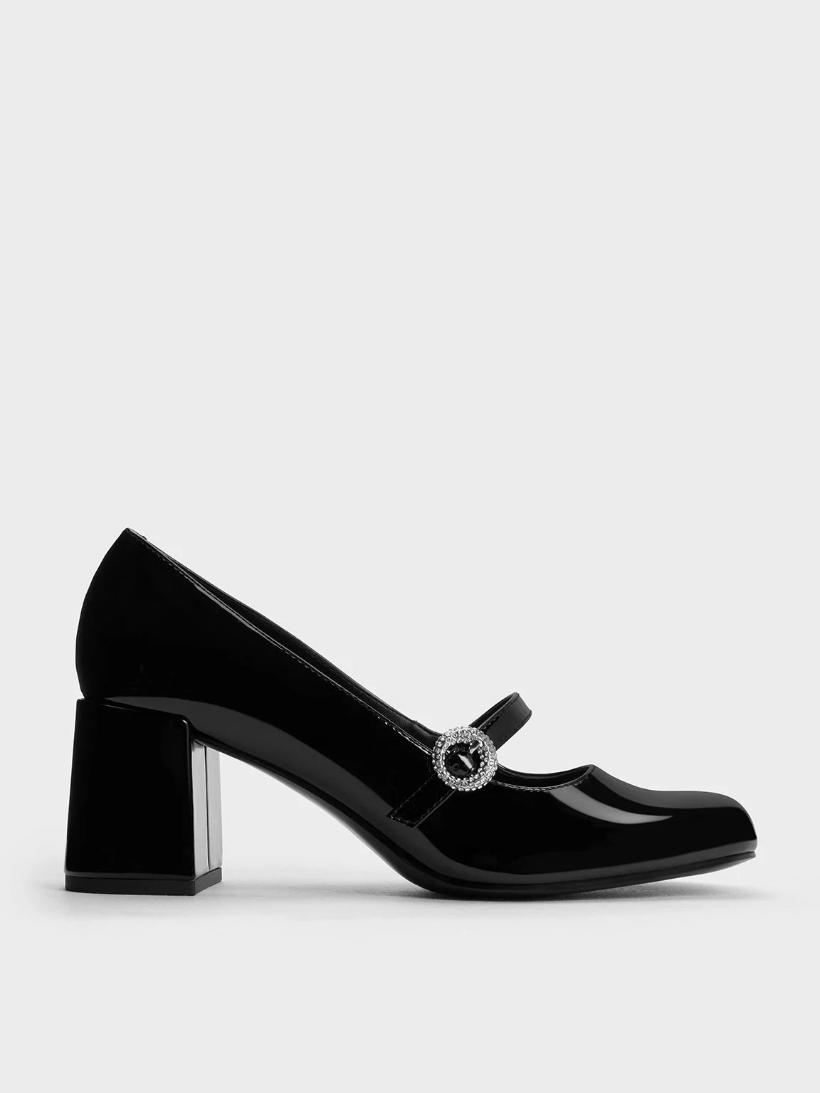 Patent Crystal-Embellished Mary Jane Pumps
 - Black Patent | Charles & Keith US