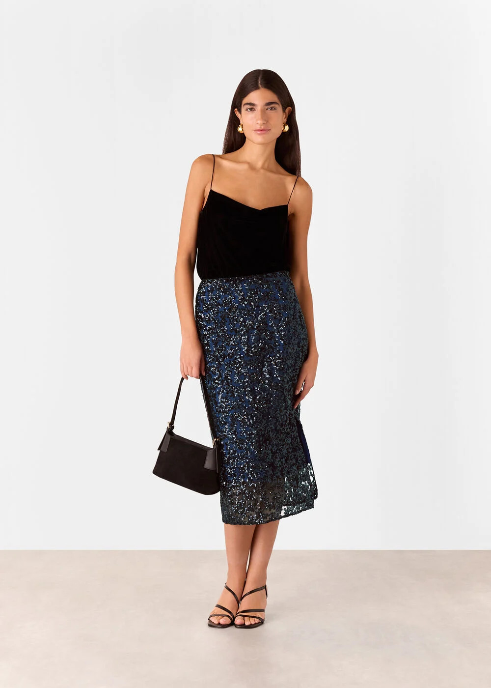 Black/Multi Floral Sequin Midi Skirt | WHISTLES | Whistles UK | | Whistles