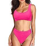 Dixperfect Two Pieces Bikini Sets Swimsuit Sports Style Low Scoop Crop Top High Waisted High Cut Che | Amazon (US)