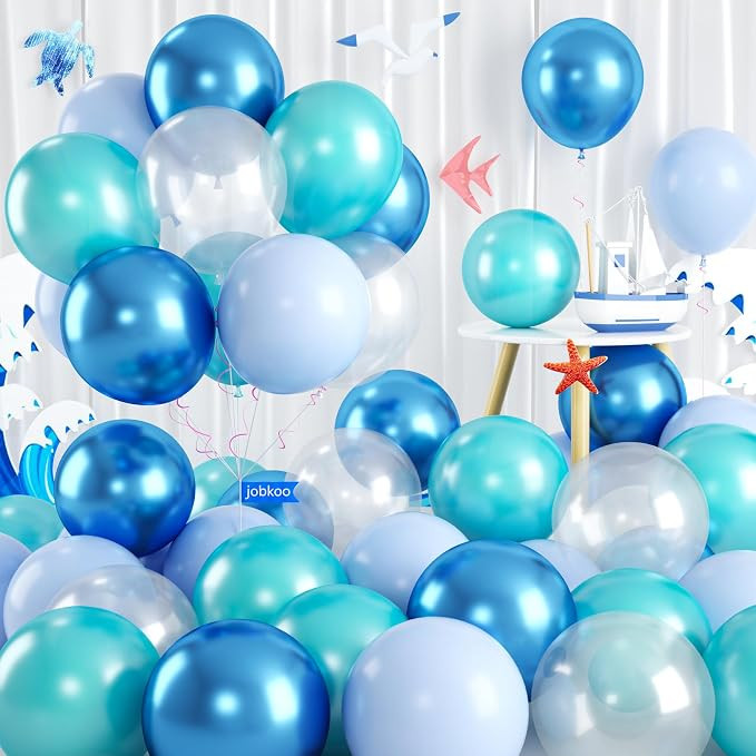 Teal Blue Balloons, 60 PCS Turquoise Blue Balloons with Transparent Balloon Metallic Blue Balloon... | Amazon (US)