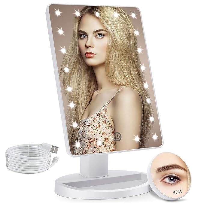 COSMIRROR Lighted Makeup Vanity Mirror with 10X Magnifying Mirror, 21 LED Lighted Mirror with Tou... | Amazon (US)