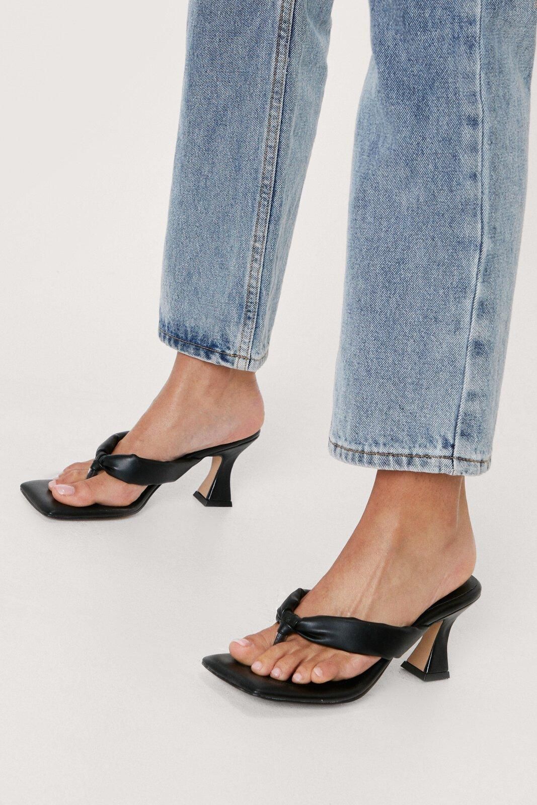 Faux Leather Toe Thong Heeled Mules | Nasty Gal (US)