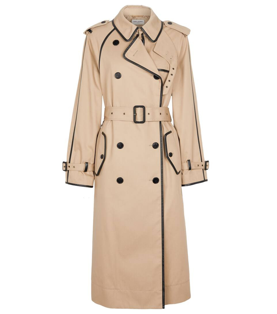 Leather-trimmed gabardine trench coat | Mytheresa (UK)