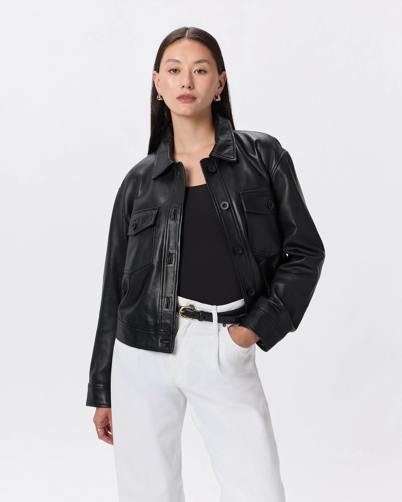 Quince | Women's Cropped Jacket in Black, Size Small, Leather | Quince