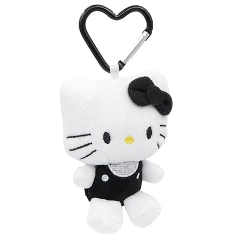 Miokkley Hello Plush Kitty Keychain with Heart Shape Clip 4” Inch Stuffed Plushie Purse Bag Charm Backpack Lucky Doll (Black) | Amazon (US)