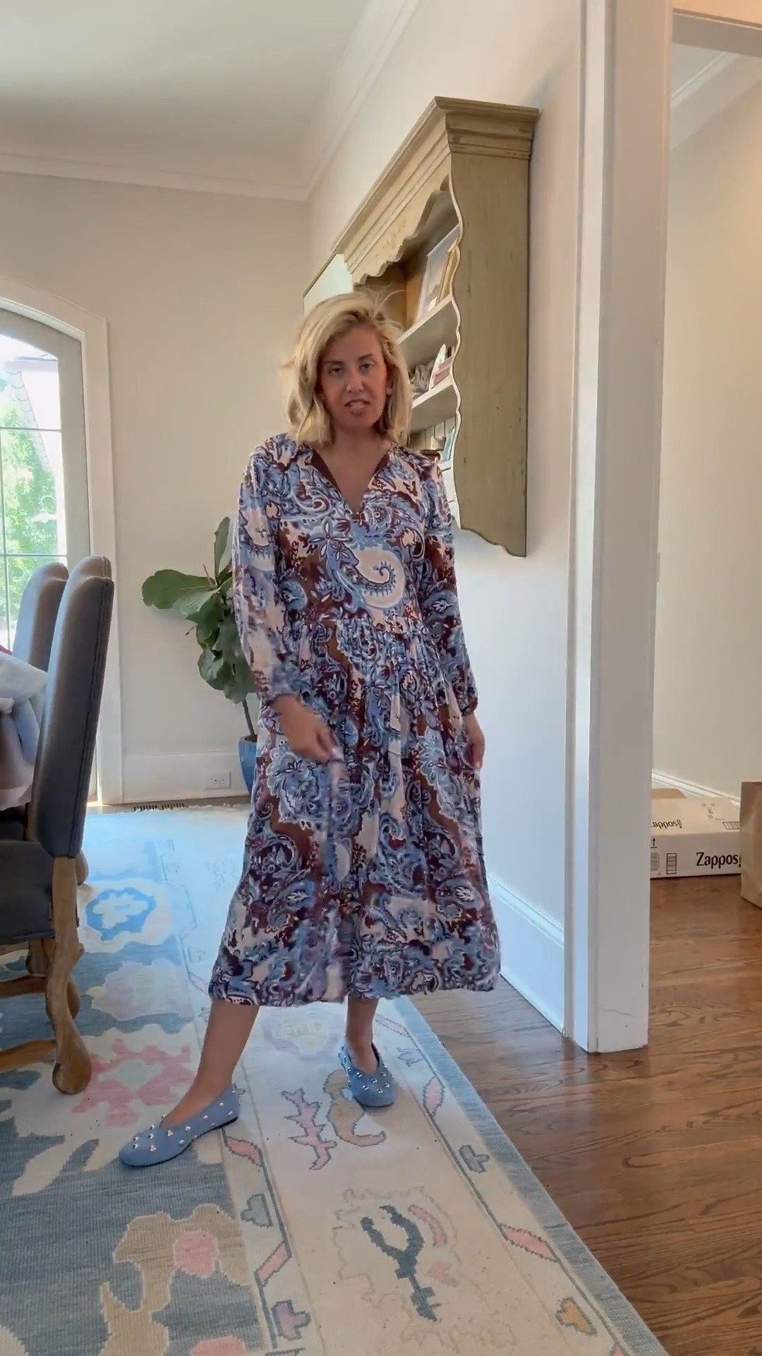 Anything chocolate & blue will always be a yes! Love this throw on and go dress. 
Dress - small 
Flats - 7.5 (sized 1/2 down)

#LTKSeasonal #LTKstorytime #LTKmomlife