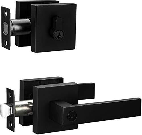 Berlin Modisch Contemporary Square Entry Lever Door Handle and Single Cylinder Deadbolt Locking L... | Amazon (US)