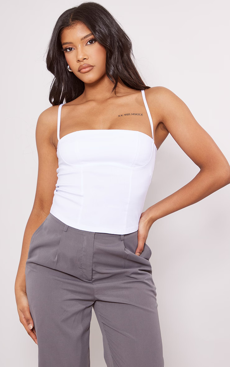 White Stretch Woven Spaghetti Strap Bust Cop Top | Pretty Little Thing (Australia & New Zealand)