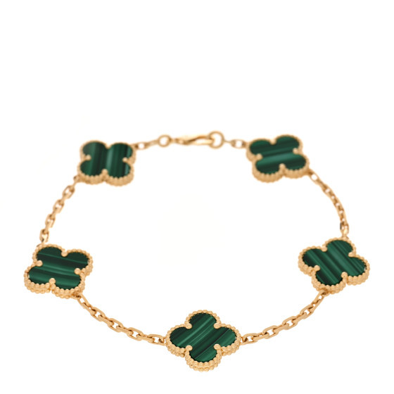 Van Cleef & Arpels 18K Yellow Gold Malachite 5 Motifs Vintage Alhambra Bracelet | FASHIONPHILE (US)