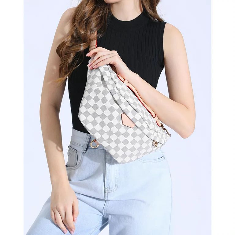 TWENTY FOUR Checkered Tote Waist Pocket Shoulder Bag with inner pouch - PU Vegan Leather With Col... | Walmart (US)