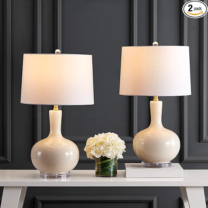 SAFAVIEH Lighting Collection Nilla Modern Contemporary Cream/ Clear 27-inch Bedroom Living Room H... | Amazon (US)