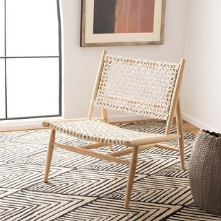 Safavieh Bandelier Leather Weave Accent Chair - 26" W x 31.5" L x 30.7" H (Light Natural/White) | Bed Bath & Beyond