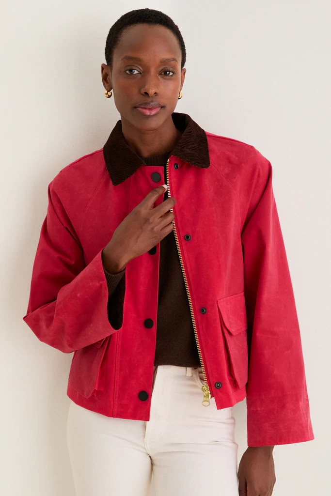 Red Cropped Chiltern Jacket in Waxed Cotton | Tuckernuck (US)