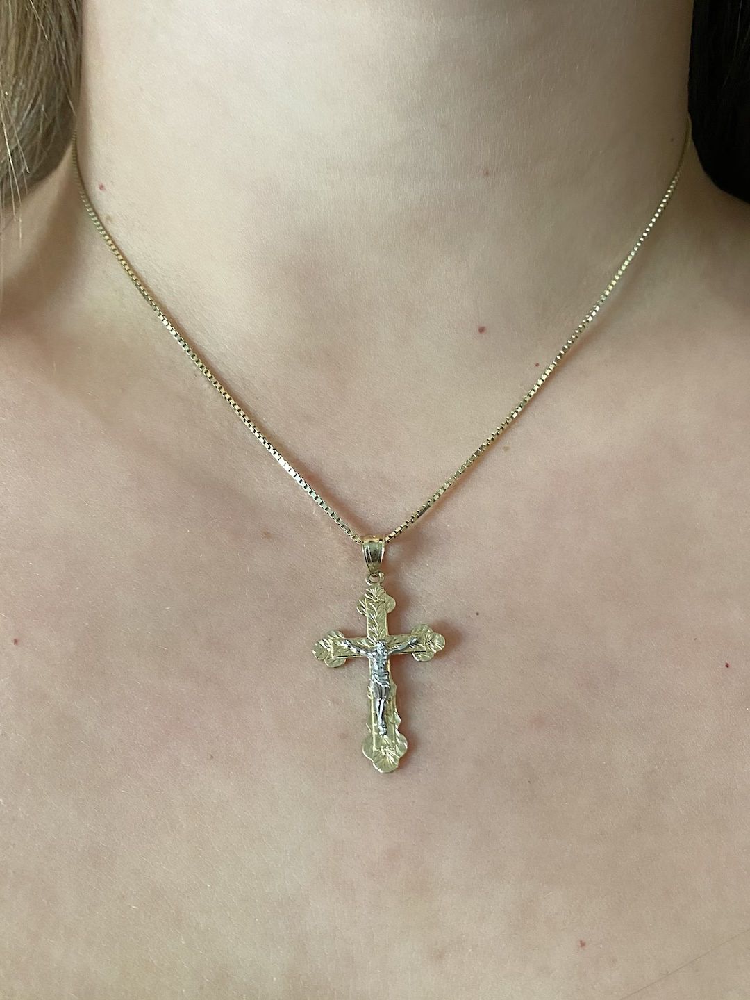 14k Two Tone Crucifix Cross Pendant. Yellow and White Gold - Etsy | Etsy (US)