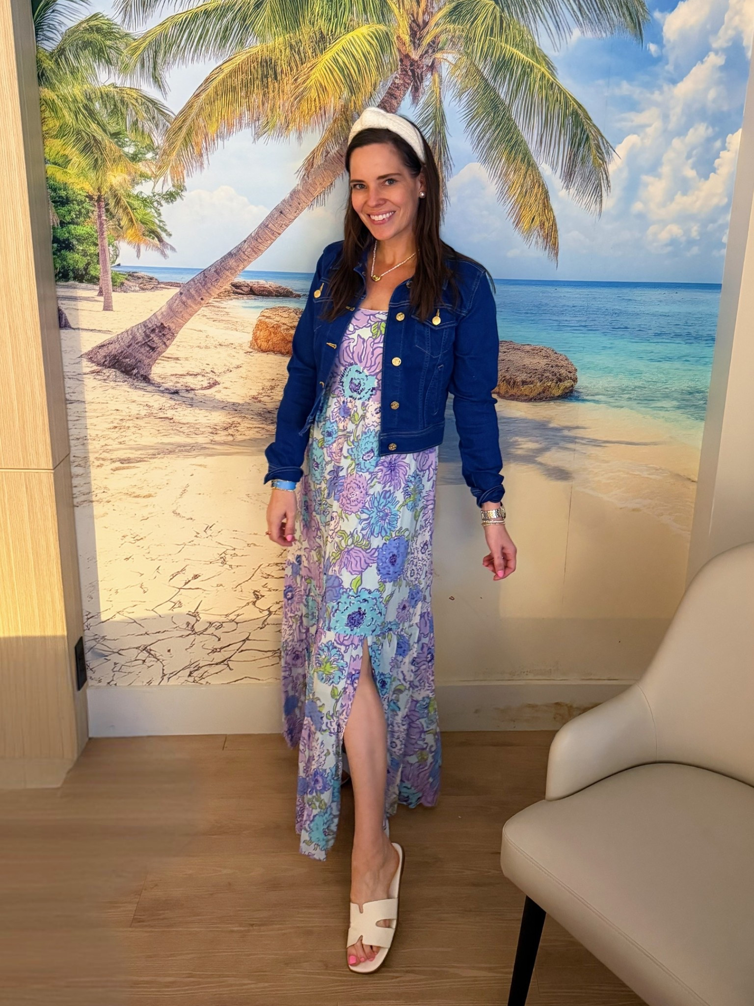 Coastal Lilly Maxi + Denim Jacket Look 🌴💙


An easy coastal outfit I love for dinners or vacation nights 🌊 This colorful Lilly maxi paired with a classic denim jacket is the perfect mix of polished and relaxed. Styled with comfy white slide sandals, pearl accessories, and a chic headband for that effortless preppy feel 💙✨

Such a good go-to look when you want something lightweight but still put together for spring and summer nights 🌴

coastal style, lilly pulitzer dress, maxi dress outfit, denim jacket outfit, vacation outfit, beach dinner look, preppy summer style, florida style, colorful maxi dress, casual coastal outfit

#LTKOver40 #LTKTravel #LTKSeasonal