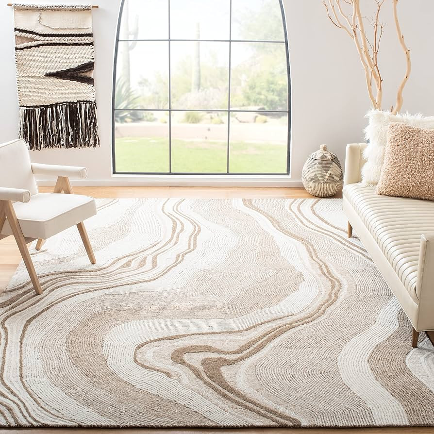 SAFAVIEH Fifth Avenue Collection Area Rug - 9' x 12', Beige & Ivory, Handmade Mid-Century Modern ... | Amazon (US)