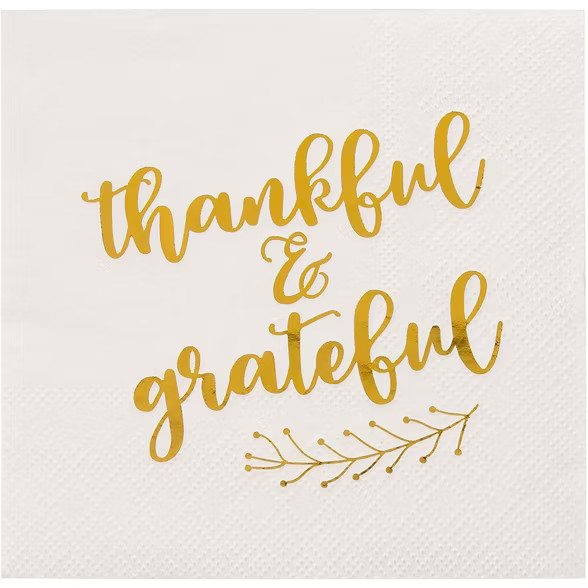 Blue Panda 50-Pack Thankful & Grateful in Gold Foil Thanksgiving Paper Cocktail Napkins Fall Part... | Target