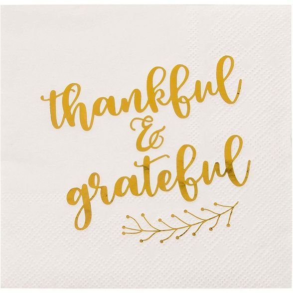 Blue Panda 50-Pack Thankful & Grateful in Gold Foil Thanksgiving Paper Cocktail Napkins Fall Part... | Target