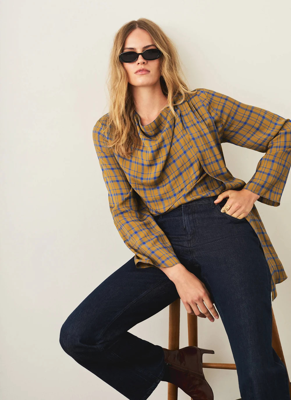 Gold Checked Scarf Detail Top | Mint Velvet - ROW