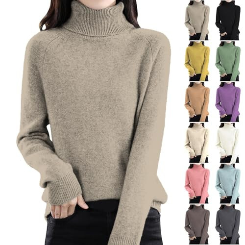 CUKOLSXA Cashmere Women's Beige Turtleneck Sweater, Long Sleeve, X-Large, Regular Fit, Soft, Warm, Cozy, Wool Knit, Pullover, Solid, Autumn, Winter | Amazon (US)