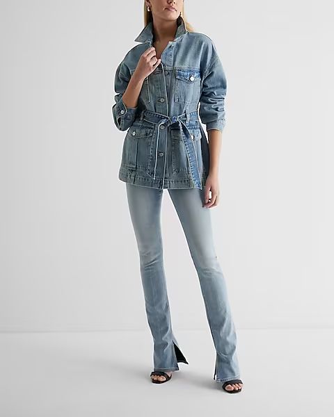 Belted Light Wash Denim Jacket | Express