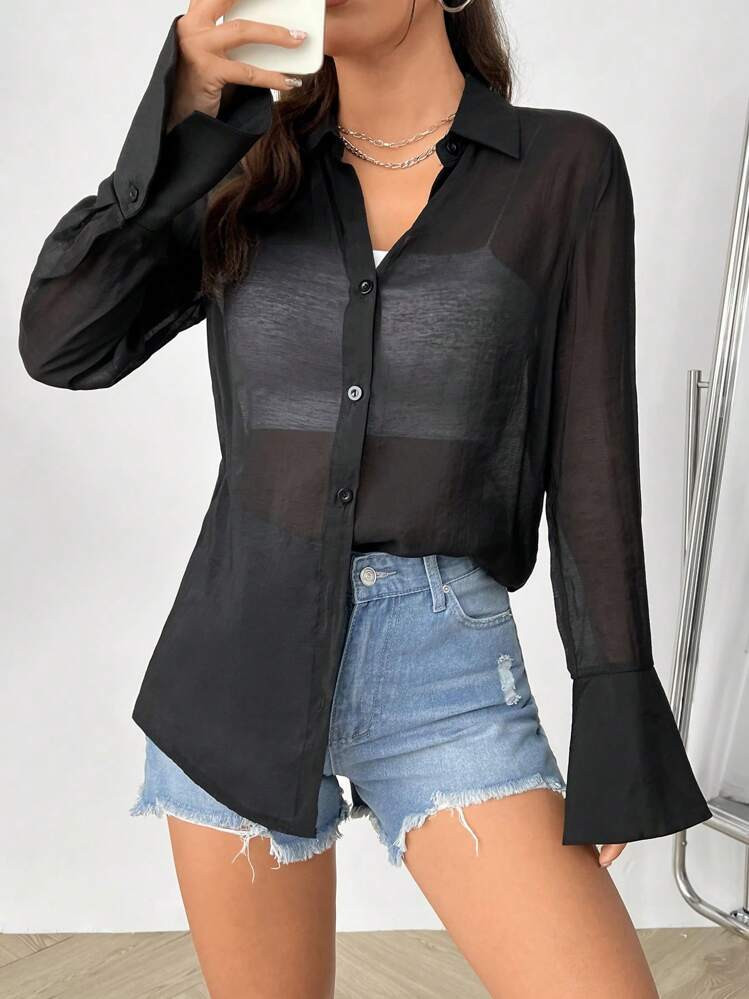 Flirla Perspective Loose Fit Sun Protection Shirt | SHEIN