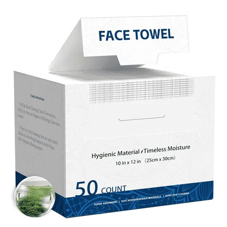 Disposable Face Towel, 10” x 12”, 100% Viscose Fibre, Disposable Face Towels for Women Cleansing Sensitive Skin, 50 Count（1 Pack） | Walmart (US)