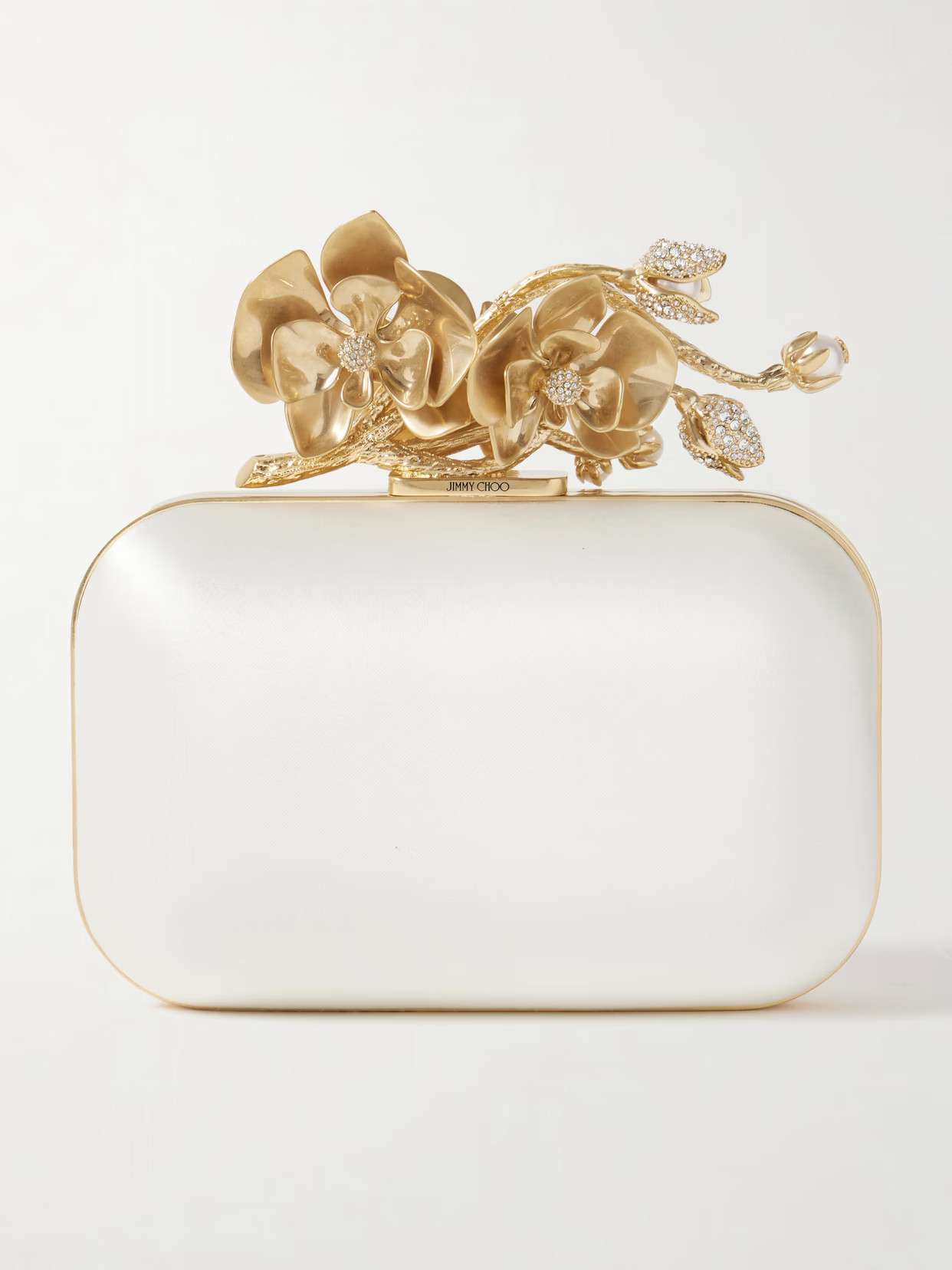 Jimmy Choo - Cloud Satin And Embellished Gold-tone Clutch - Ivory | NET-A-PORTER (UK & EU)