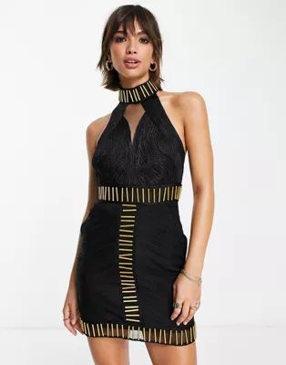 ASOS DESIGN mini dress with rope applique bodice and gold embellishment | ASOS (Global)